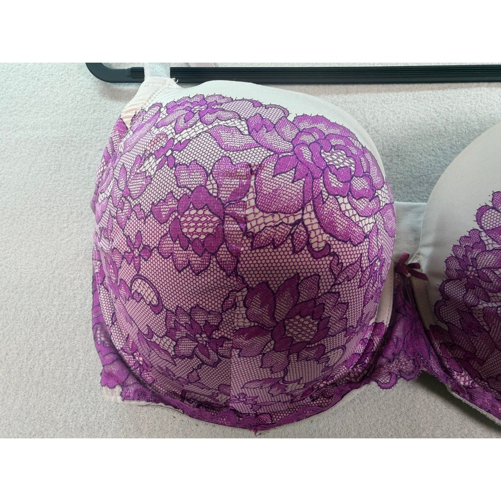 Torrid Purple Floral Lace Push Up Underwire Bra 40DDD Gray Padded Strappy 40 DDD - Picture 5 of 7